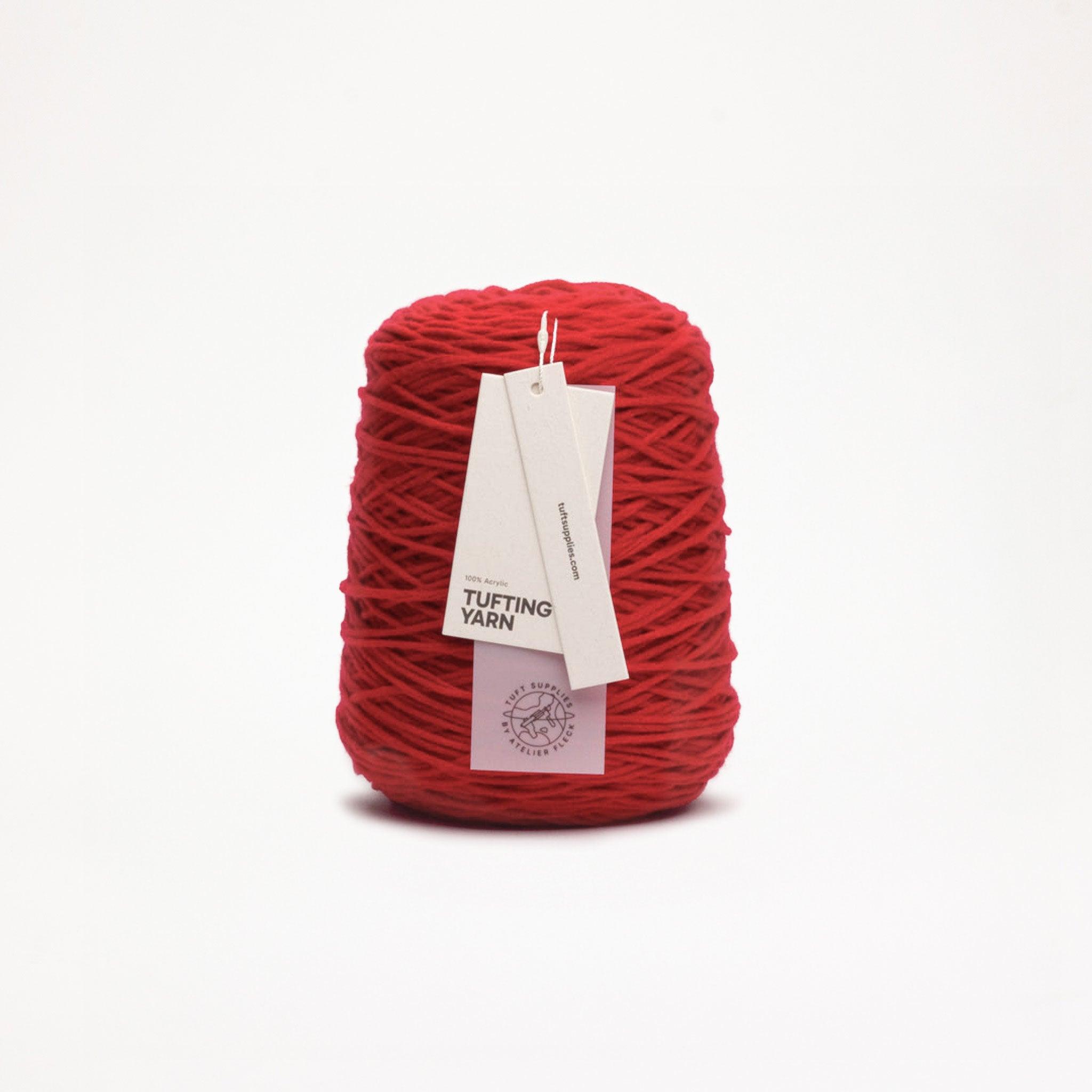 Crimson Blaze yarn in a bright tone shade (Hex: #c91b1b), suitable for tufting and punch needle projects.