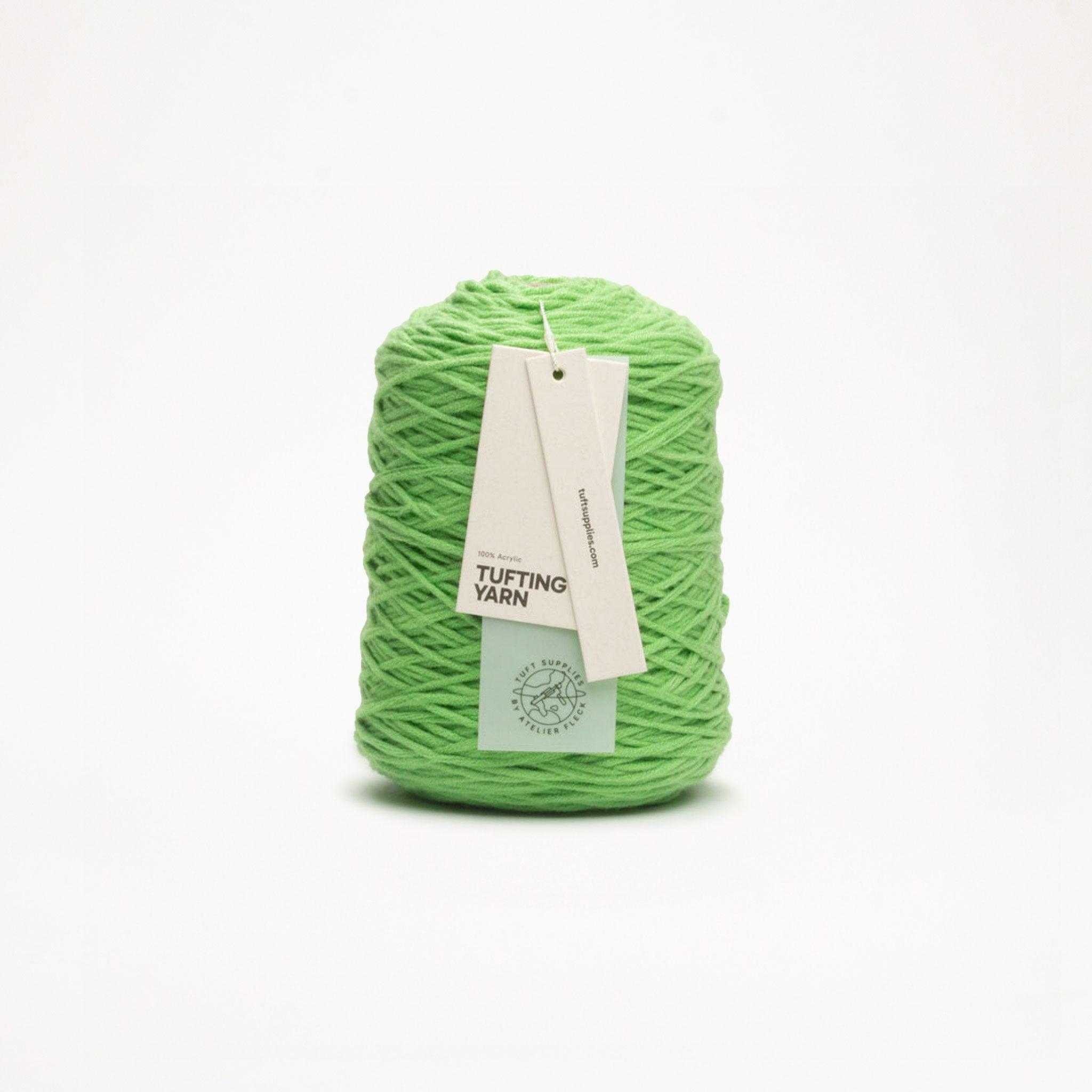 Lime yarn in a bright tone shade (Hex: #89c26d), suitable for tufting and punch needle projects.