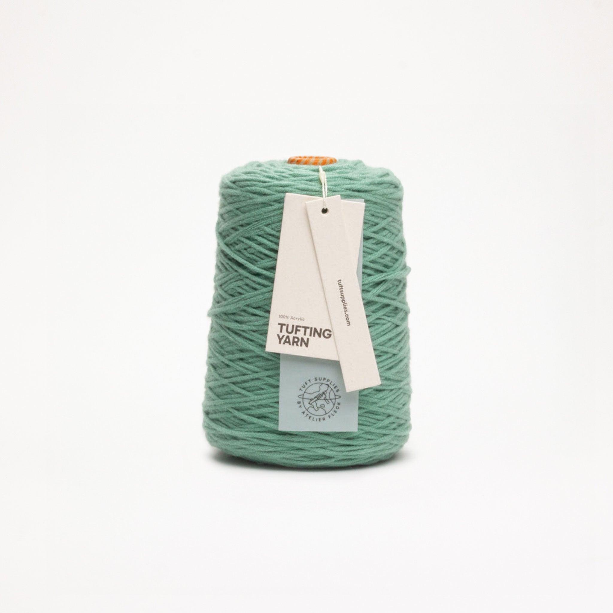 Dusty Jade yarn in a cold tone shade (Hex: #8fac9d), suitable for tufting and punch needle projects.