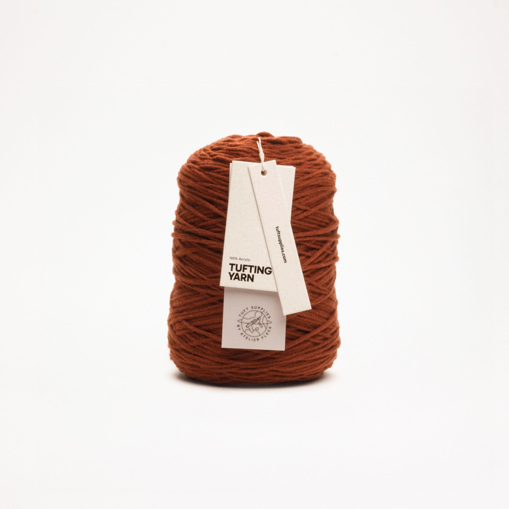 Burnt Sienna yarn in a warm tone shade (Hex: #70321f), suitable for tufting and punch needle projects.