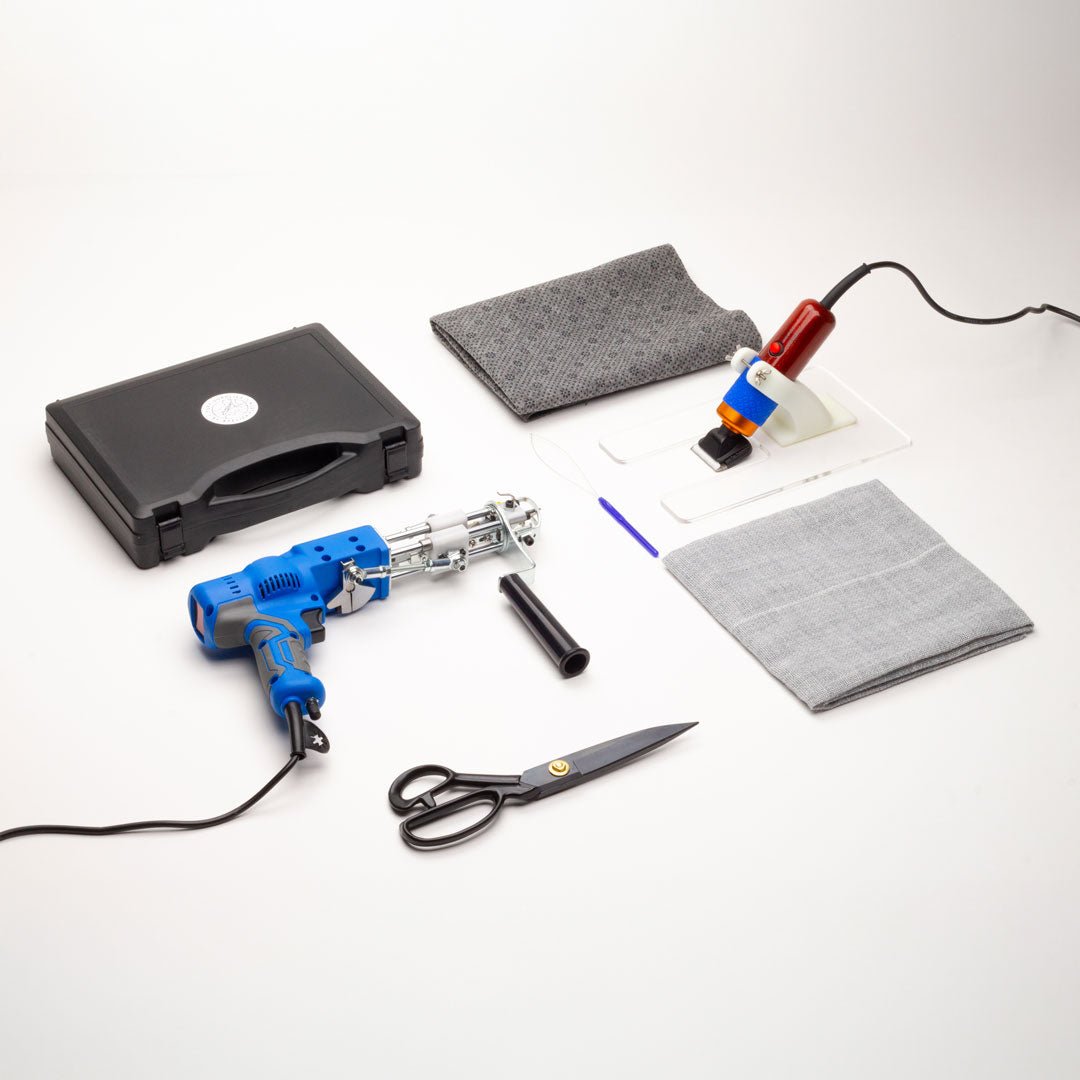 Tufting starter kit with tufting gun, frame, fabric, and yarn – complete set for beginners